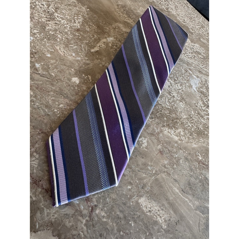 Michael Kors Tie Purple Blue  Gray Striped Men's Necktie 100% Silk